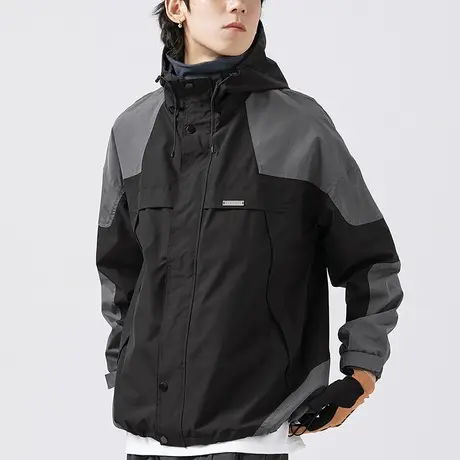 男士黑色冲锋衣外套男防风春秋款2023年新款工装连帽夹克潮牌男装商品大图