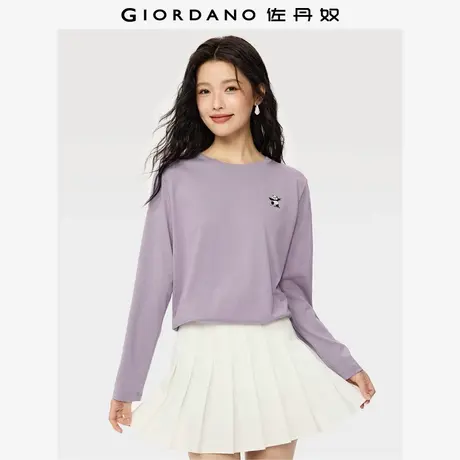 佐丹奴T恤女装纯棉提钱退休主题刺绣圆领针织长袖T恤 05395784商品大图
