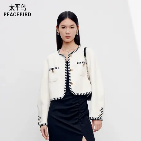 太平鸟小个子小香风短外套女棉混纺春新款A1BBD3401图片