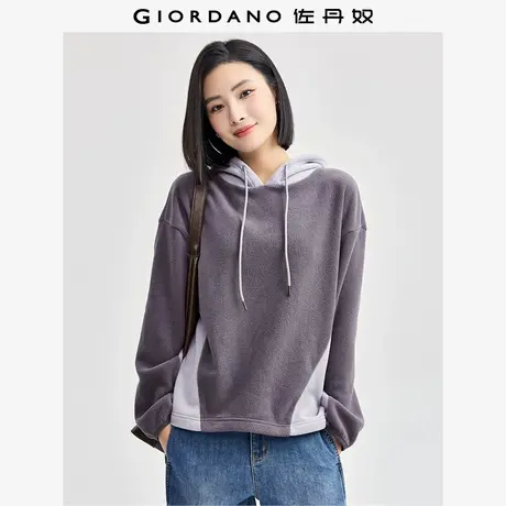 佐丹奴外套女装摇粒绒撞色拼接连帽针织套头卫衣 05324853图片