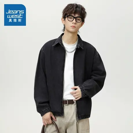 D4真维斯黑色宽松男装翻领外套 2025秋季新品 男士港风时尚夹克商品大图