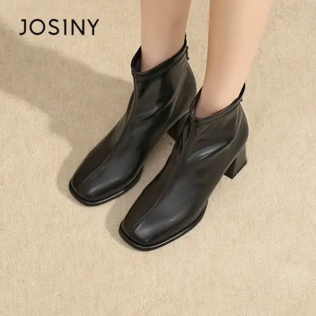 卓诗尼2025秋冬新款后拉链时装靴潮流舒适短筒靴时尚粗跟切尔西靴图片