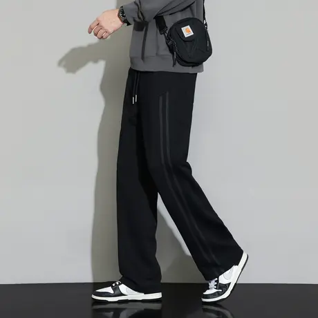 唐狮秋冬男针织织带加绒长裤简约宽松直筒长裤显瘦显高裤子TD图片