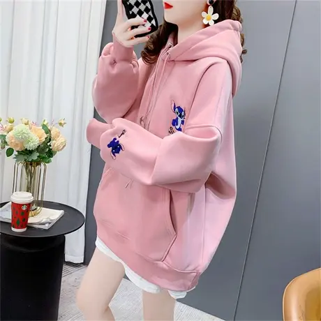 假两件加绒加厚连帽卫衣女2022年新款秋冬宽松中长款洋气减龄外套商品大图