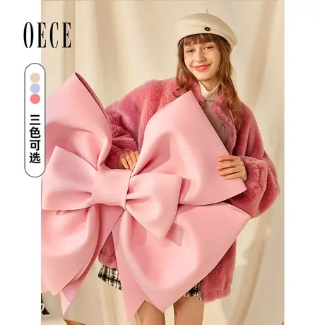 Oece年冬装新款女装 学院甜心减龄立领御寒羊羔毛气质外套商品大图