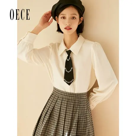 Oece设计感衬衫春秋新款女复古学院帅气长袖衬衣上衣商品大图