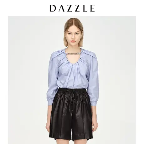 【昕怡粉丝专享】DAZZLE地素奥莱 链条抽褶领口法式衬衫上衣女商品大图