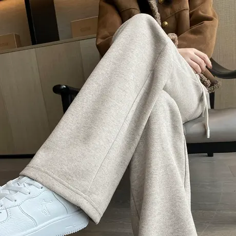 羊绒毛呢窄版阔腿裤女2023新款秋冬加厚高腰小个子休闲直筒西装裤商品大图