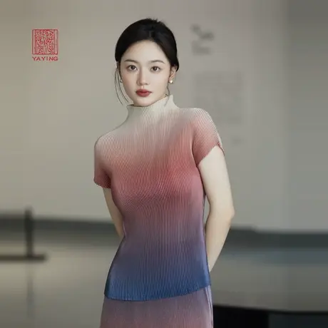 EP雅莹高端系列 渐变褶艺晕染风琴褶小立领衬衫 商场同款2314A图片