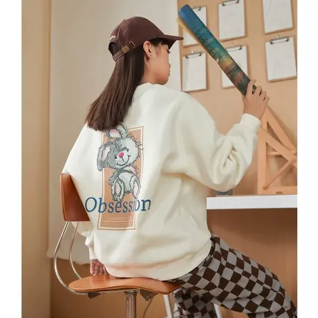 唐狮女款卫衣春秋季卡通图案可爱减龄上衣宽松慵懒风小个子外套商品大图