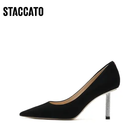 思加图新款尖头细高跟鞋晚宴鞋黑色单鞋女皮鞋子ED705CQ2图片