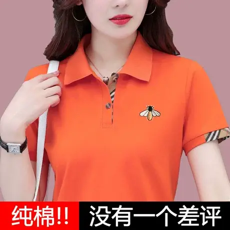 POLO衫纯棉t恤女短袖女装2023新款中年妈妈体恤 女士丅恤上衣夏装商品大图