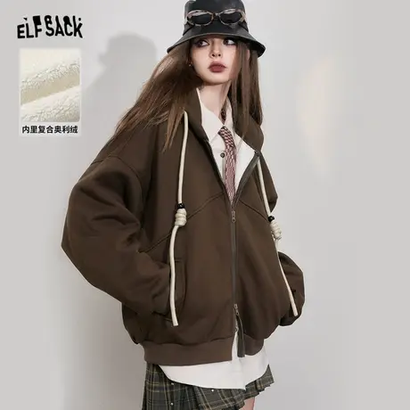 妖精的口袋美拉德连帽加绒卫衣女2023冬季新款小个子宽松长袖上衣图片