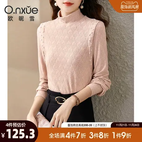 欧昵雪2023冬季新款休闲半高领毛针织衫女长袖套头修身显瘦打底衫商品大图