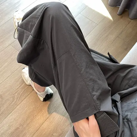 束脚工装裤女夏季薄款高腰显瘦宽松垂感灰色速干裤美式哈伦阔腿裤商品大图