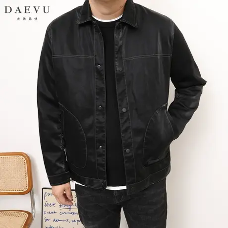 DAEVU秋新款明线潮胖子大号加肥加大码男士短款翻领PU夹克皮衣商品大图