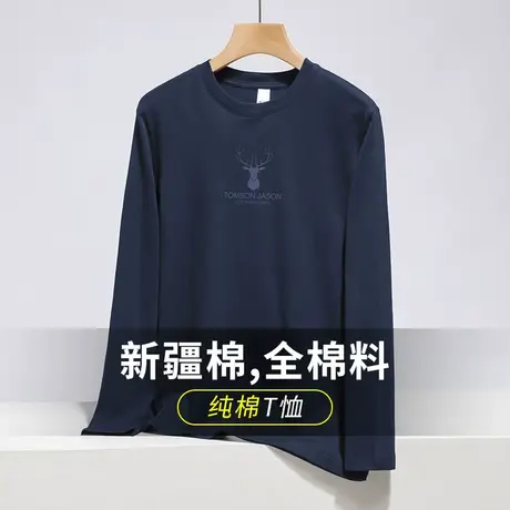 2023新款秋季长袖t恤男士纯棉潮流宽松内搭圆领上衣服全棉打底衫商品大图