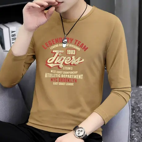 莫代尔t恤男士长袖2024新款秋季薄款内搭打底衫潮流印花圆领秋衣商品大图