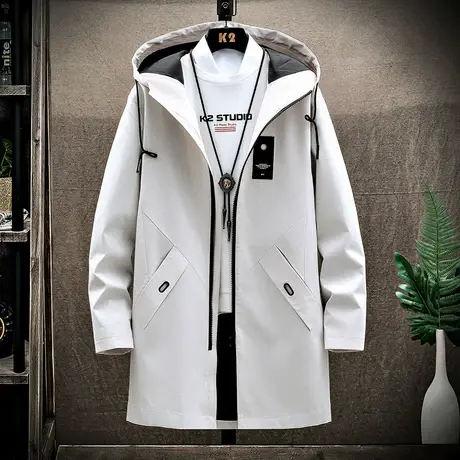 秋冬季新款男士风衣中长款韩版潮流修身外套加绒加厚夹克男装衣服商品大图