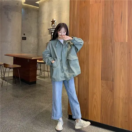 工装风衣女短款外套春秋季2021新款韩版矮小个子收腰bf学生宽松潮商品大图