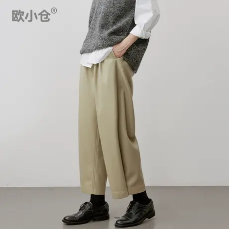 OXC/欧小仓复古9分阔腿皮裤 梨型友好脚口钉扣两穿式pu九分裤图片