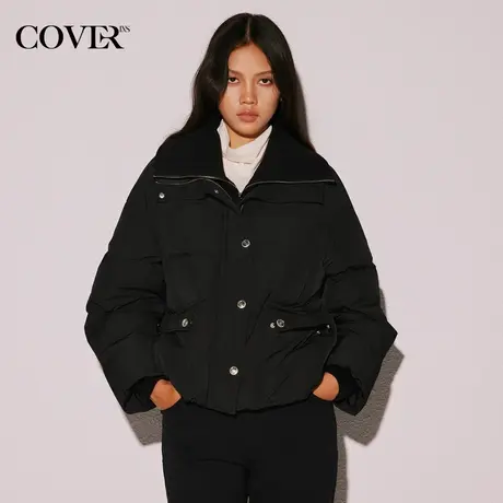 COVER冬季复古拼接毛织领羽绒服商品大图