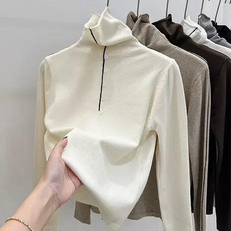 欧货高领针织衫女春秋2024新款修身显瘦内搭打底衫纯色简约上衣潮商品大图