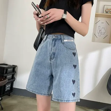高腰牛仔短裤女夏季2023年新款显瘦大码直筒宽松百搭阔腿五分裤子商品大图