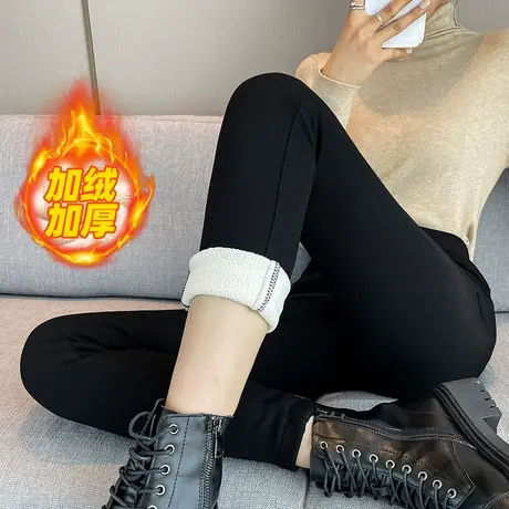 加绒黑色打底裤女秋冬新款外穿高腰显瘦弹力一体绒加厚铅笔小脚裤图片