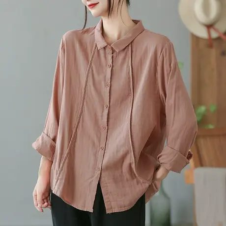 dza 复古纯棉白色衬衫女2023秋新款宽松短款上衣休闲百搭长袖衬衣图片