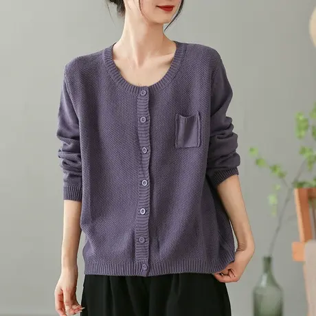 dza 复古短款针织开衫女士毛衣外套春秋新款宽松休闲显瘦长袖上衣图片