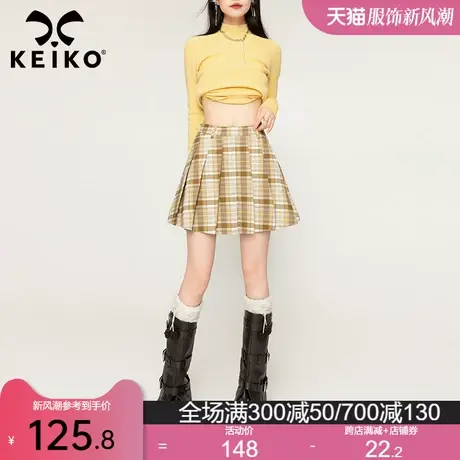 KEIKO 格子百褶裙半身裙女2024春夏学院风防走光高腰辣妹a字短裙图片