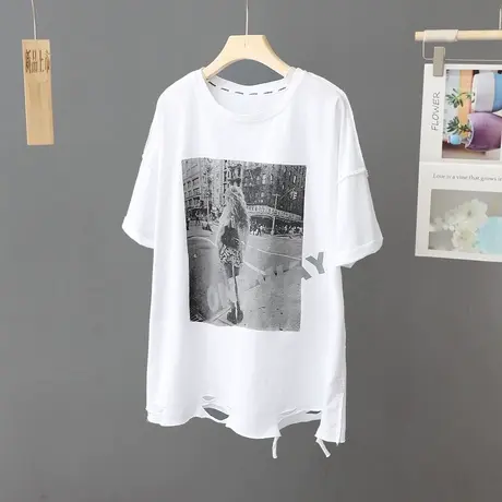 白色纯棉t恤女短袖2024年夏季新款洋气小衫宽松大码半袖体恤上衣商品大图