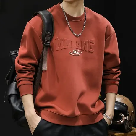 红色加绒卫衣男春秋款圆领男款衣服春季2024新款长袖男士大码男装商品大图