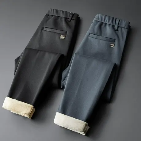 毛呢西裤子秋冬季商务休闲长裤男士直筒宽松加绒加厚棉裤外穿保暖商品大图