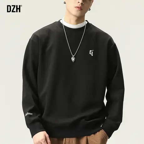 男士美式黑色卫衣男秋冬重磅潮牌圆领长袖上衣打底衫内搭2024新款商品大图