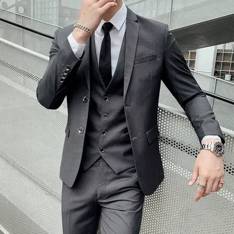 西服套装男士伴郎服西装男结婚礼服新郎西服马甲西裤三件套装外套图片