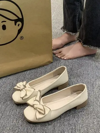 网红单鞋女2023年春季新款温柔洋气百搭浅口平底防滑舒适韩系瓢鞋商品大图