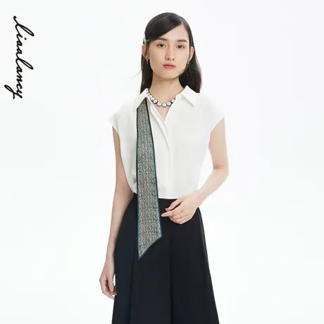 LANCY衬衫女夏季衬衣上衣姿短袖无袖白polo衫女场同款奥莱图片