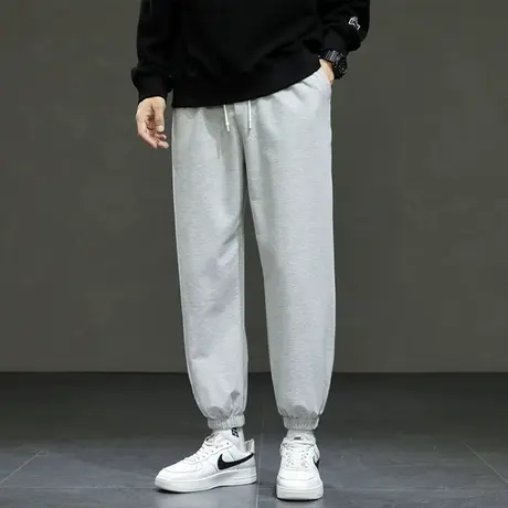 灰色宽松卫裤男款秋冬季美式重磅加绒束脚休闲裤子男生潮牌运动裤图片