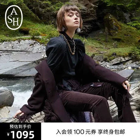 ASH女装秋冬新款百搭复古泡泡袖印花上衣长袖小翻领女士衬衫图片