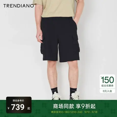 TRENDIANO官方2023新款夏季工装休闲五分裤宽松黑色短裤男商品大图