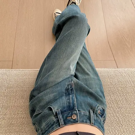 复古直筒阔腿牛仔裤女春秋季2024新款高腰宽松显瘦百搭遮胯拖地裤图片