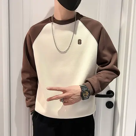 秋冬季加绒厚卫衣男潮牌撞色内搭上衣2022新款体恤长袖T恤打底衫商品大图