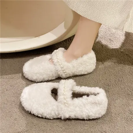 羊羔毛玛丽珍毛毛鞋女2023年新款仙女风豆豆鞋一脚蹬温柔风棉瓢鞋商品大图