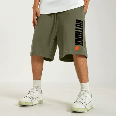 Nuthink重磅370g大码男裤绿色裤子高街美式五分运动短裤夏天男潮商品大图