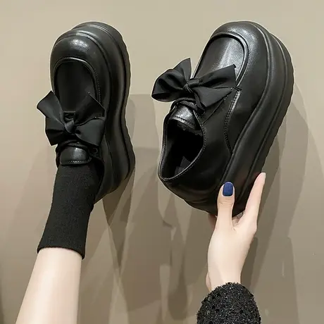 高跟鞋小皮鞋女款2024春季新款单鞋一脚蹬厚底乐福鞋玛丽珍女鞋子图片