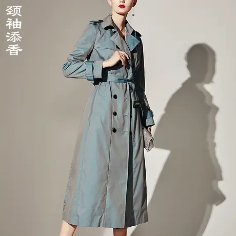 颈袖添香2024春秋新款时尚气质修身中长女士风衣外套图片