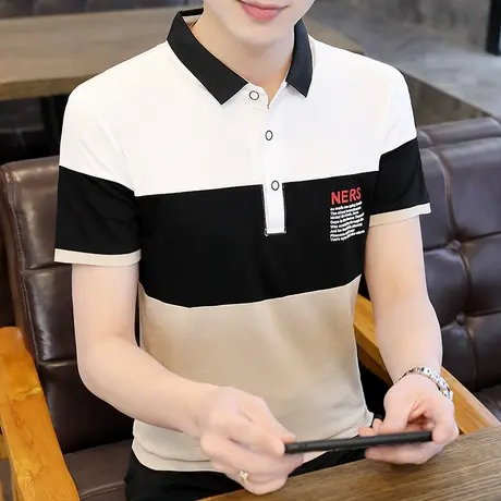 2022新款夏季拼接撞色polo衫男士短袖T恤商务冰丝翻领上衣保罗潮商品大图