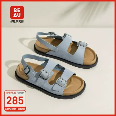 BEAU厚底凉鞋女款2024新款软底勃肯鞋女罗马凉鞋女外穿一字带凉鞋图片